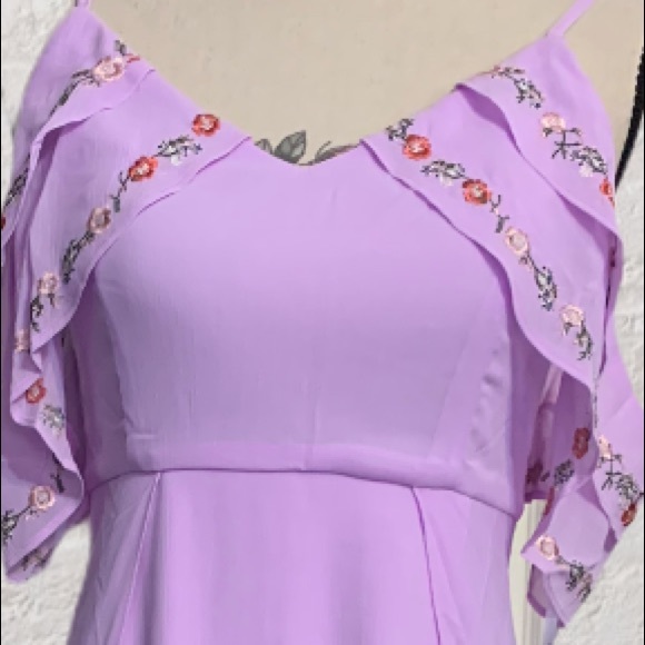 ❌DONATED❌Lavender Purple Cold Shoulder Embroidery Lined Maxi Dress - Picture 8 of 14